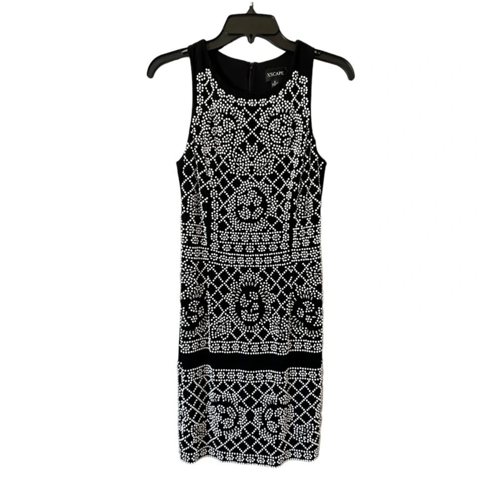 Xscape Women's Sleeveless Black Beaded Dress Size 6 Knee Length, Semi Formal